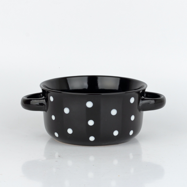 Keramická miska čierna s bielymi bodkami 560 ml s uškami