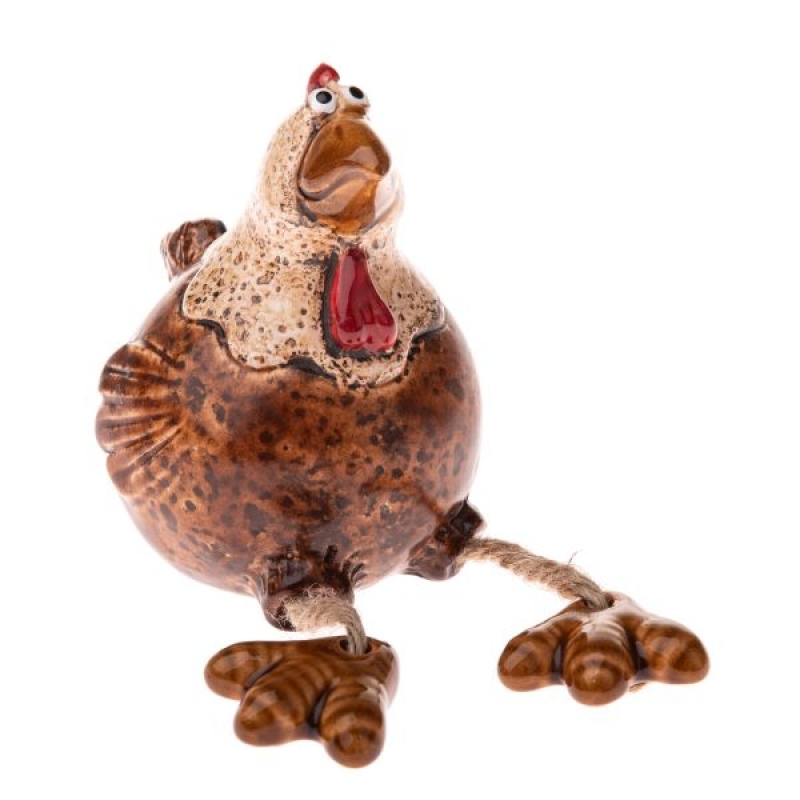 Keramická sliepočka s visiacimi nôžkami – vidiecka dekorácia do kuchyne