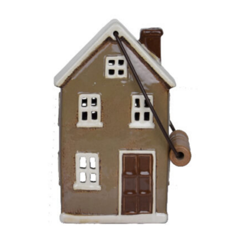 Keramický domček na sviečku hnedý