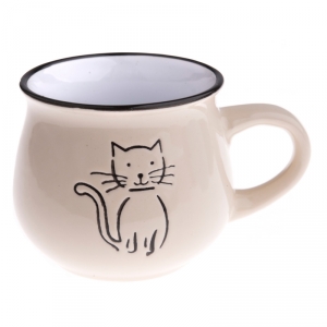 Keramický hrnček s mačkou béžový
