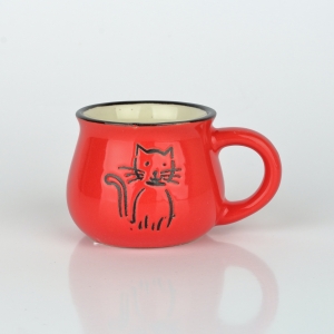 Keramický hrnček s mačkou - červený