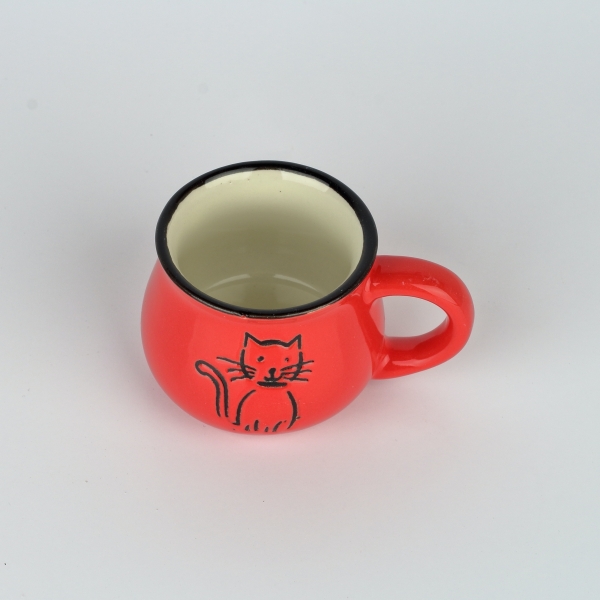 Keramický hrnček s mačkou - červený
