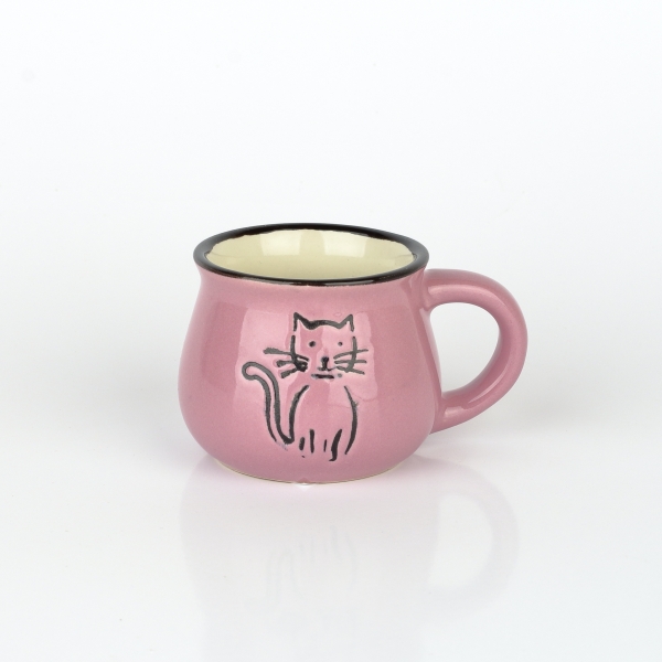 Keramický hrnček s mačkou - fialový