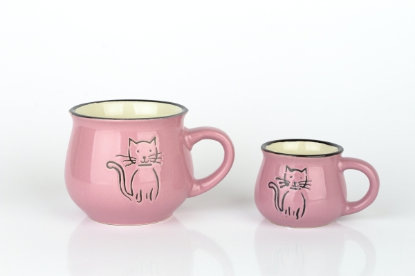 Keramický hrnček s mačkou - fialový