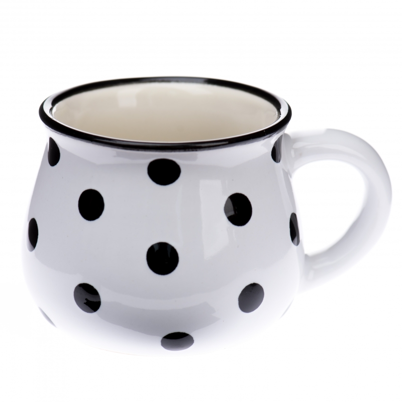 Keramický hrnček biely s čiernymi bodkami 75ml
