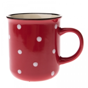 Keramický hrnek - červený s bílými puntíky