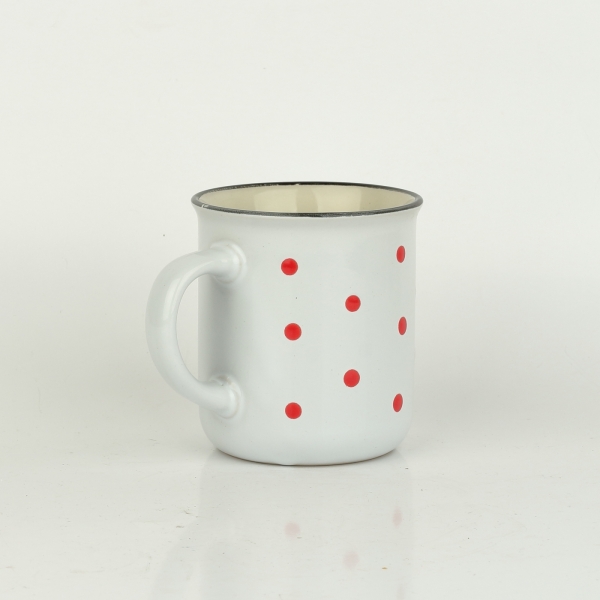 Keramický hrnček rovný biely s červenými bodkami