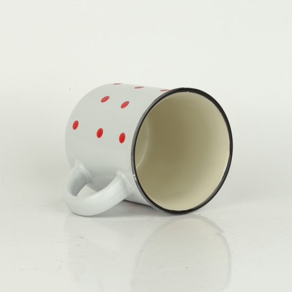 Keramický hrnček rovný biely s červenými bodkami