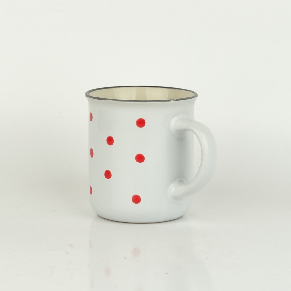 Keramický hrnček rovný biely s červenými bodkami