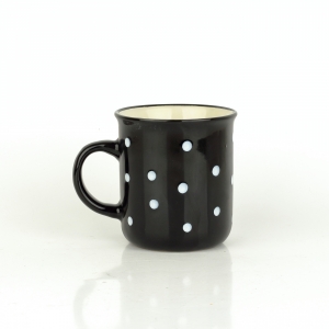Keramický hrnček rovný čierny s bielymi bodkami