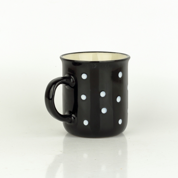 Keramický hrnček rovný čierny s bielymi bodkami