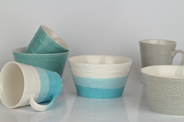 Keramický hrnček ryby béžový 290ml