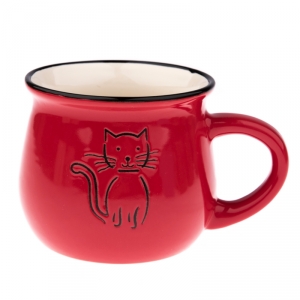 Keramický hrnček s mačkou červený 430ml