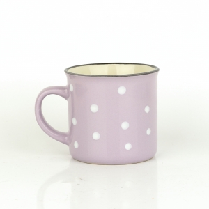 Keramický hrnček svetlo fialový s bielymi bodkami rovný