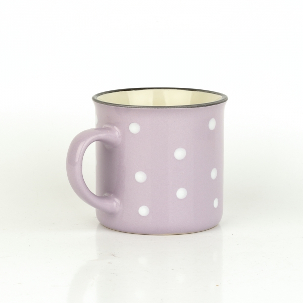 Keramický hrnček svetlo fialový s bielymi bodkami rovný