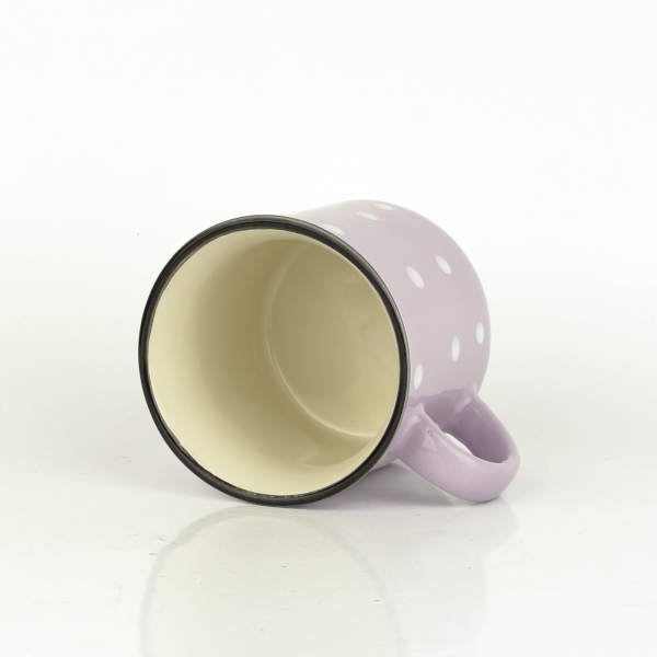 Keramický hrnček svetlo fialový s bielymi bodkami rovný