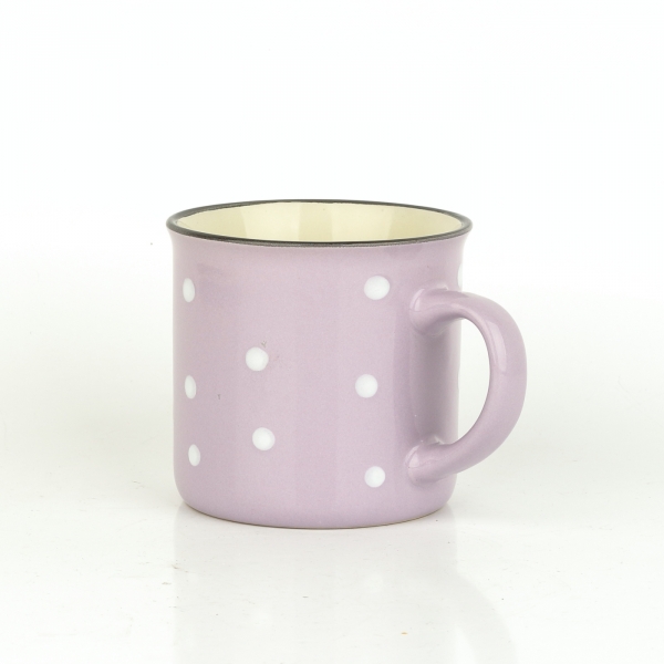 Keramický hrnček svetlo fialový s bielymi bodkami rovný