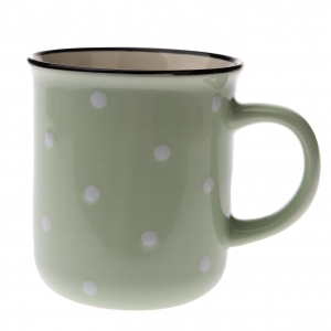 Keramický hrnček svetlo zelený s bielymi bodkami rovný