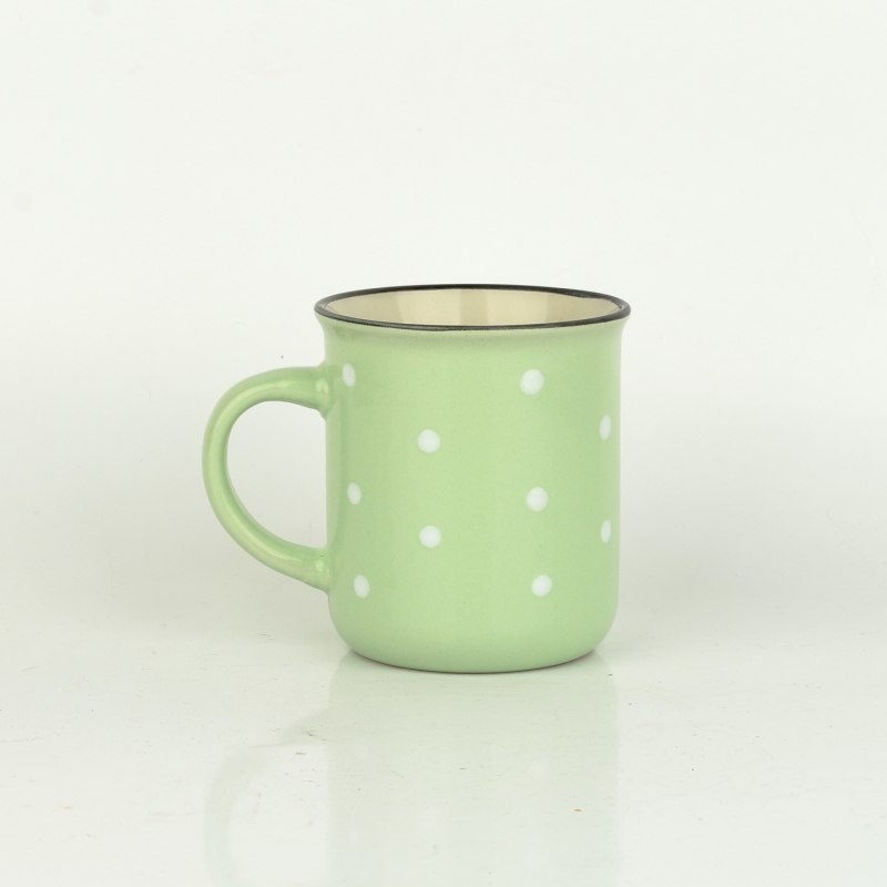 Keramický hrnček svetlo zelený s bielymi bodkami