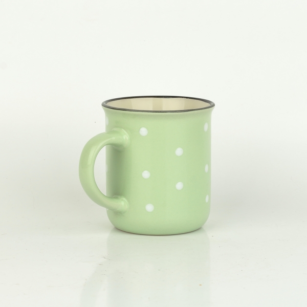 Keramický hrnček svetlo zelený s bielymi bodkami