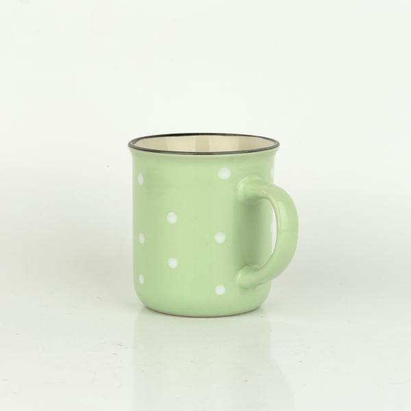 Keramický hrnček svetlo zelený s bielymi bodkami