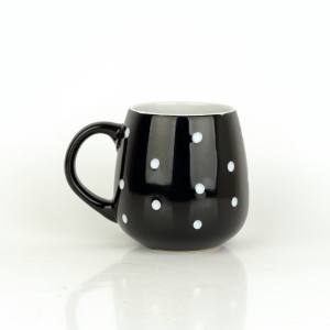 Keramický hrnček väčší čierny s bielymi bodkami