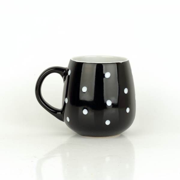 Keramický hrnček väčší čierny s bielymi bodkami