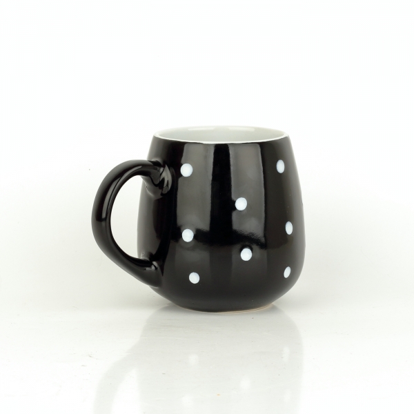 Keramický hrnček väčší čierny s bielymi bodkami