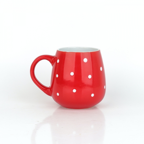 Keramický hrnček väčší červený s bielymi bodkami