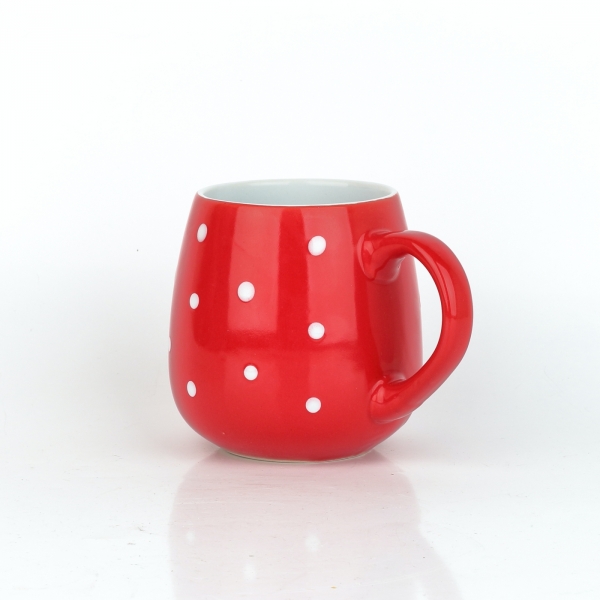 Keramický hrnček väčší červený s bielymi bodkami