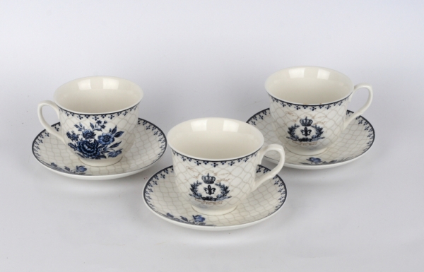 Keramický šálka s tanierikom modré kvety kvietok 9cm