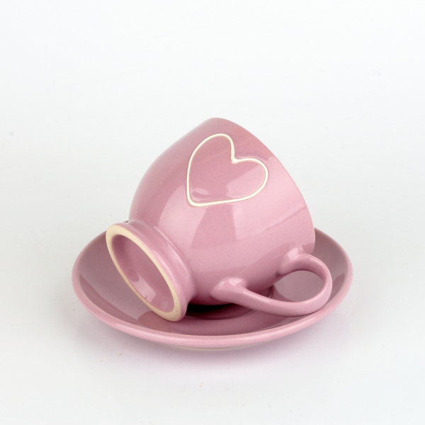 Keramický šálek s tanierikom so srdcom fialový 210ml