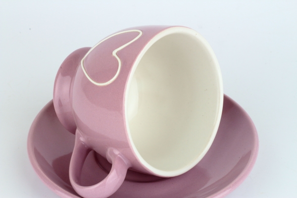 Keramický šálek s tanierikom so srdcom fialový 210ml