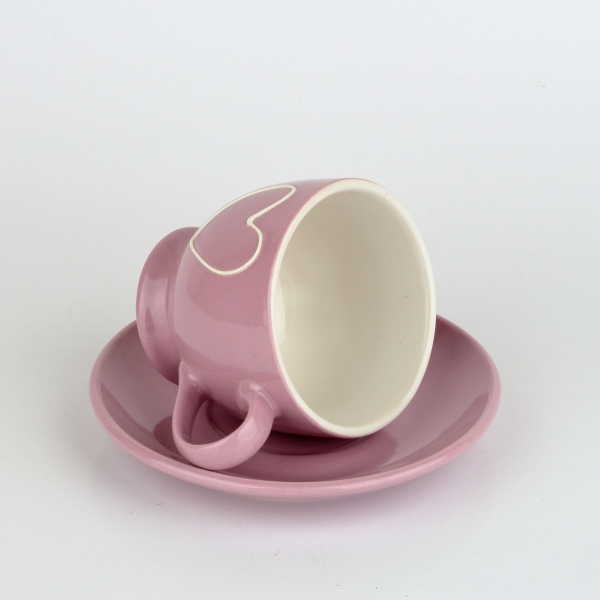 Keramický šálek s tanierikom so srdcom fialový 210ml