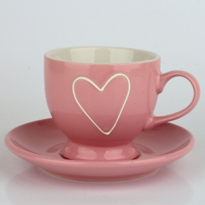 Keramický šálek s tanierikom so srdcom růžový 210ml 