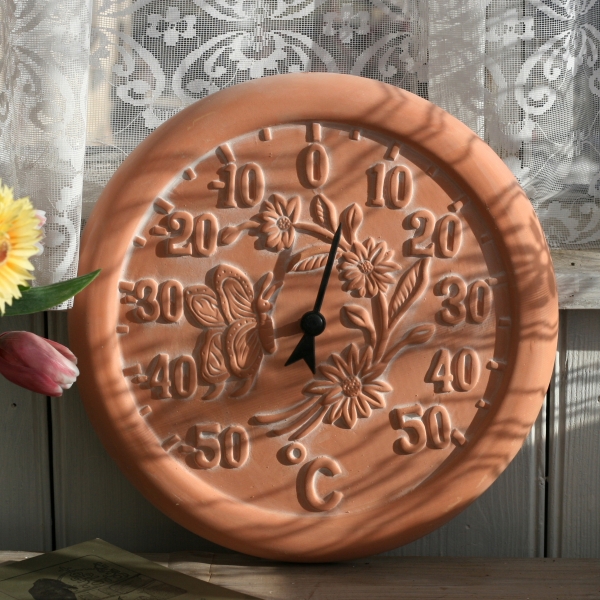 Keramický teplomer kvetinky s motýľom 30cm