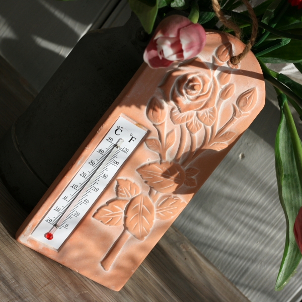 Keramický teplomer ruže 22,5x9,5cm
