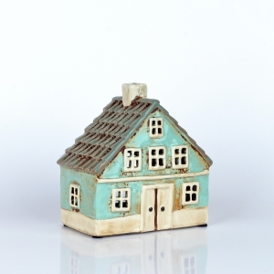 Keramický vianočný domček 8 okien azúrovo modrý