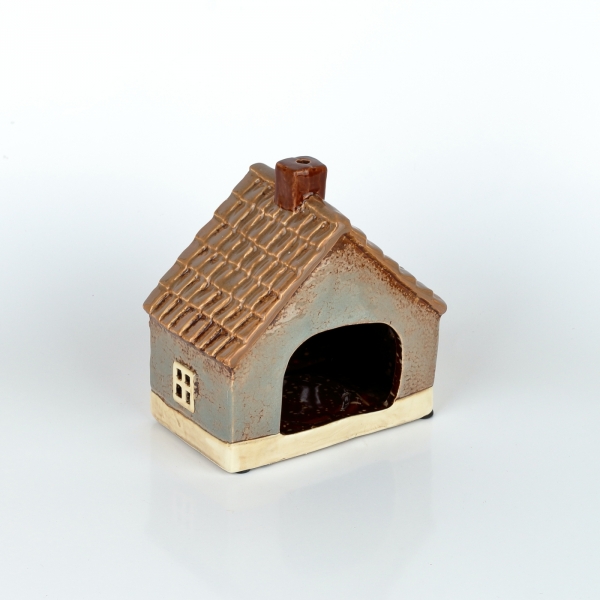 Keramický vianočný domček šedý, hnedá strecha