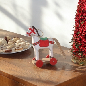 Koník na kolečkách bílý 13 x 19,5 x 5 dřevěný