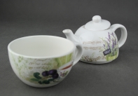 Kanvička na čaj a šálka Levander Romantic 15×12×15cm