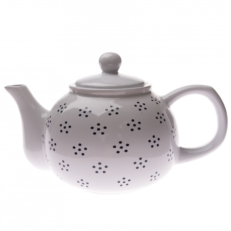 Kanvička na čaj biela s čiernými bodkami 1L