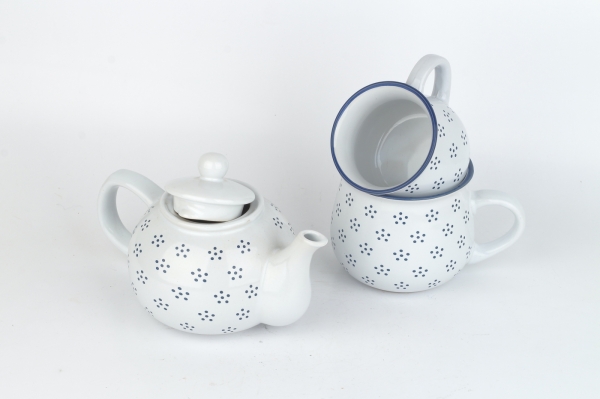 Kanvička na čaj biela s čiernými bodkami 1L