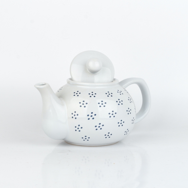 Kanvička na čaj biela s čiernými bodkami 1L