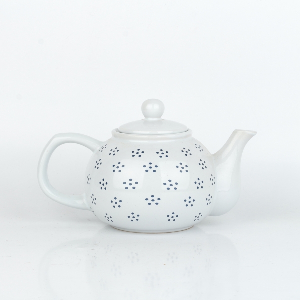 Kanvička na čaj biela s čiernými bodkami 1L