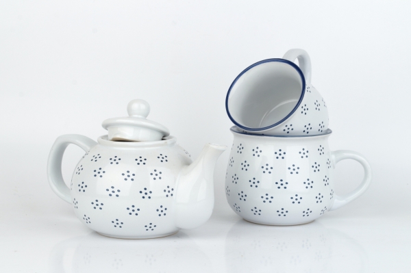 Kanvička na čaj biela s čiernými bodkami 1L