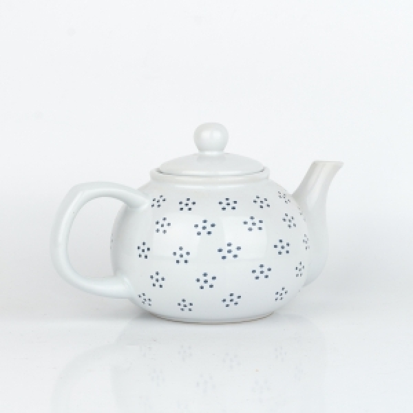 Kanvička na čaj biela s modrými bodkami 1L