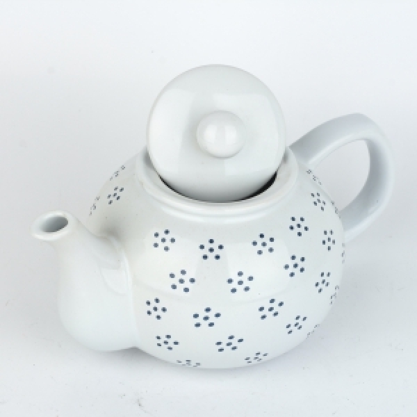 Kanvička na čaj biela s modrými bodkami 1L