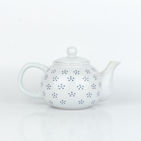 Kanvička na čaj biela s modrými bodkami 1L