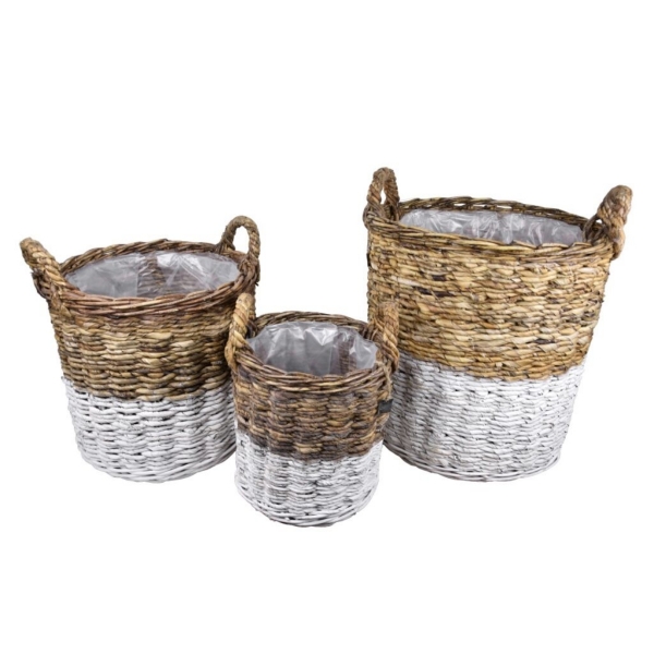 Kôš s dvoma ušami prírodný s bielou 57 x 57 x 56 x cm abaca veľký